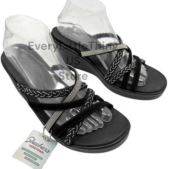 Skechers Wedge Sandals 10 Luxe Foam Rumble On Dreamy Days Beach NEW Defect - Picture 1 of 8